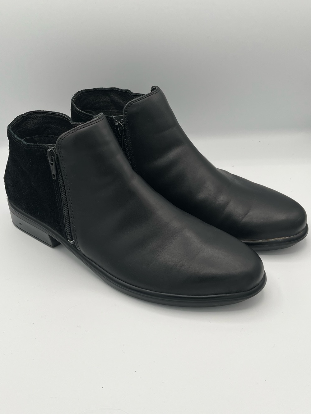 Naot Helm Black Leather and Suede Ankle Bootie for Women